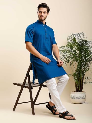 Image of Rajubhai Hargovindas Green Khadi Half Sleeve Kurta