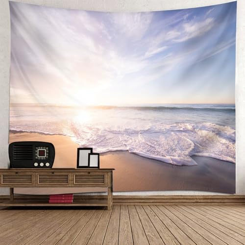Tenture murale paysage 150x150cm motif plage et soleil en tissu pour decoration