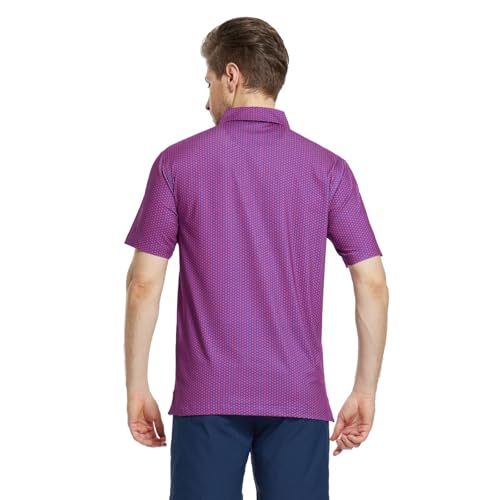 Image of M MAELREG Mens Golf Shirt Short Sleeve Dry Fit Print Moisture Wicking Performance Patterns Collared Polo Shirt