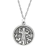 LGU Sterling Silver Oxidized Flat Saint Francis of Assisi Charm with Singapore Necklace (18 Inches)