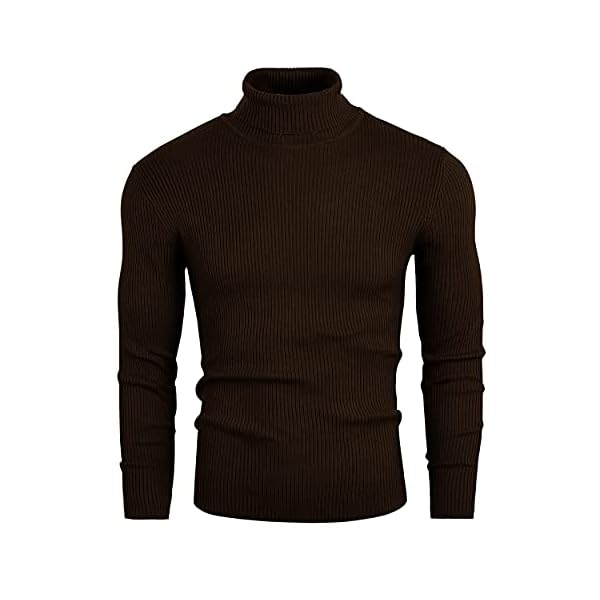 VILOVE Mens Turtleneck Knitted Ribbed Slim Fit Pullover Thermal Sweater Dark Brown X-Large