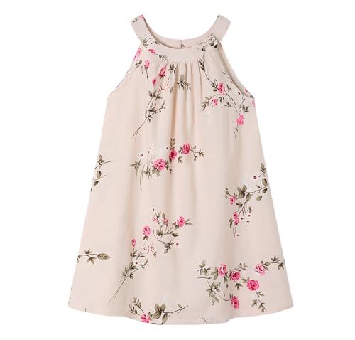 Little Big Girl Linen Casual Dress Cosy Summer Floral Tank Vest Shift Shirt Dress