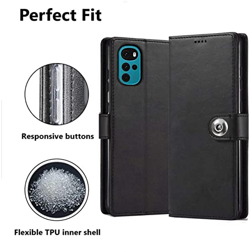 Image of SHINESTAR Ultimate Leather Finish Flip Back Cover for Motorola Moto G22 | Inside TPU & Inbuilt Stand | Wallet Style Back Cover Case for Motorola Moto G22 | Stylish Button Magnetic Closure - Black