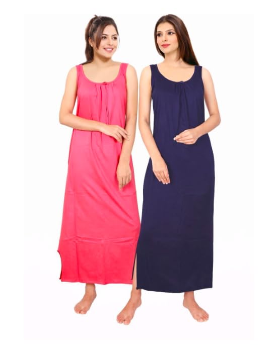 Image of Women's Sleeveless Maxi Night Dress, Spaghetti Strap Nighty, Comfortable Sleepwear Pack of 2