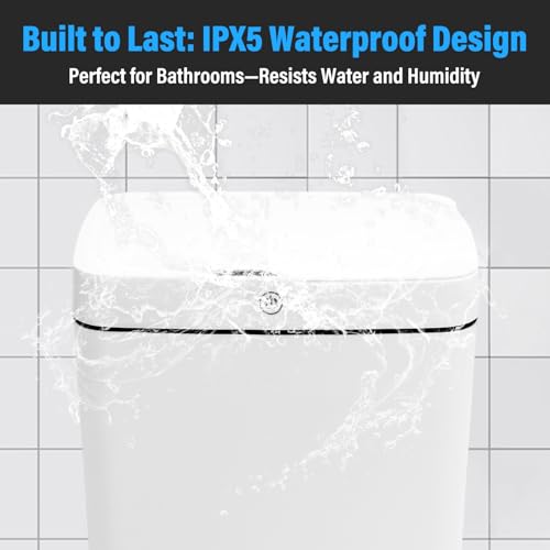 Image of 4 Gallon Touchless Motion Sensor Garbage Can, Bathroom Trash Can with Lid, Small Automatic Trash Can,IPX5 Waterproof,White Plastic WasteBaskets for Bathroom, Bedroom, Toilet, Office, RV
