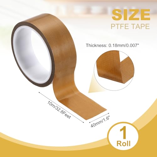 Image of PATIKIL High Temperature PTFE Tape 1-9 /16 Inch x 33 Feet, PTFE Coated Fiberglass Adhesive Tape for Vacuum Sealer Machines Hand-Impulse Sealers Insulation, Brown