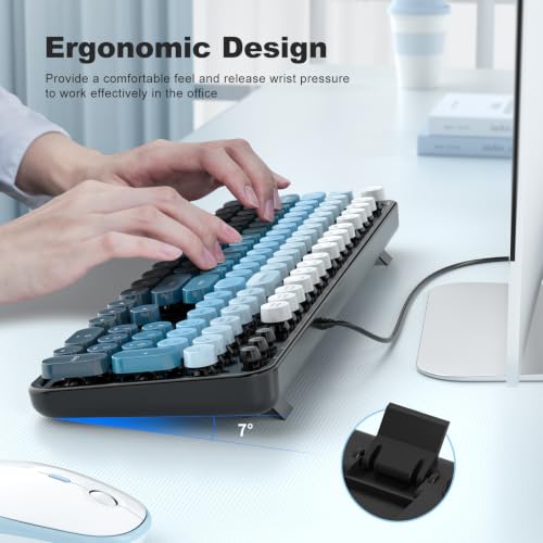 Image of Atelus Wired USB Computer Keyboard, Full-Size Retro Typewriter Keyboard with Numeric Keypad, Plug & Play for Windows PC Laptop Home Office (Black Blue)