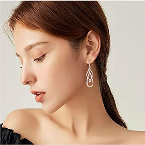 CERSLIMO Silver Drop Hoop Earrings for Women Girls - S925 Sterling Silver Dangle Earrings | Dangly Twisted Linear Loops Drop Earring, Hypoallergenic Earrings Women Jewellery Wedding Birthday Chritsmas