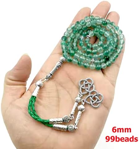 Miniatura 2 de Tasbih 99 cuentas de rosario de jade verde natural Misbaha Islamic Jewelry Gift (0.236 in x 99 cuentas)