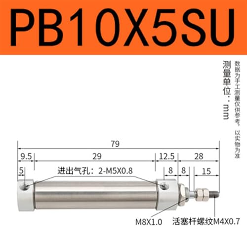 Micro cilindro neumático PB10X50SU de vástago simple para fábrica 3