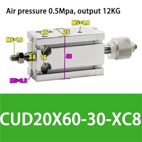 Vérin double effet CDU20 à course réglable alésage 20x25mm XC8