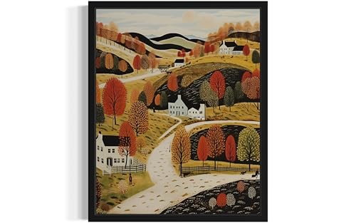 Autumn Scenery Unframed Wall Art Poster Print, Scenery Landscape American Folk Art, Naive Painting Decor Gallery 31 (Autumn, 36" L x 24" W, Unframed)