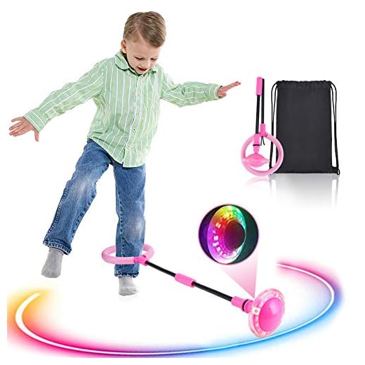 Kqpoinw Bola de Salto de Tobillo, LED Saltar Bola Plegable Anillo de Salto Intermitente Colorida Flash Bola de Salto Anillo de Salto de Tobillo Pelota de Baile para Niños y Adultos (Rosa)