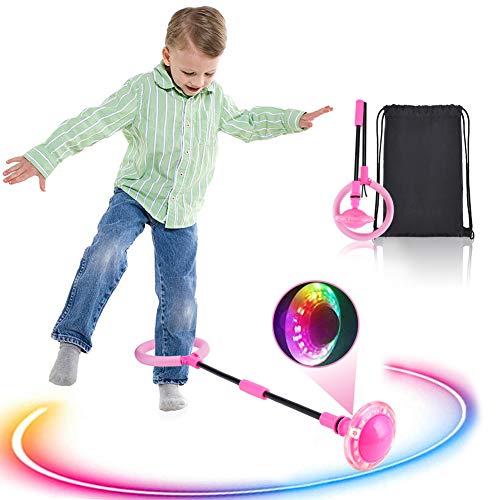Kqpoinw Bola de Salto de Tobillo, LED Saltar Bola Plegable Anillo de Salto Intermitente Colorida Flash Bola de Salto Anillo de Salto de Tobillo Pelota de Baile para Niños y Adultos (Rosa)