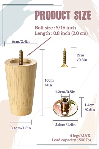 Gosche 4 Inch Round Solid Wood Furniture Feet, Wooden Sofa Legs Set Of 4, Chair Legs, Replacement Couch Legs For Armchair, Cabinet, Mid Century Modern Dresser Or Home Diy Projects Bun Feet #TOP1