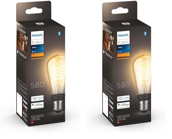 Philips Hue Philips Hue White Filament ST64 Smart Light Bulb [E27 Edison Scew] with Bluetooth, for Indoor Decorative Home Lighting, Vintage. (Pack of 2)