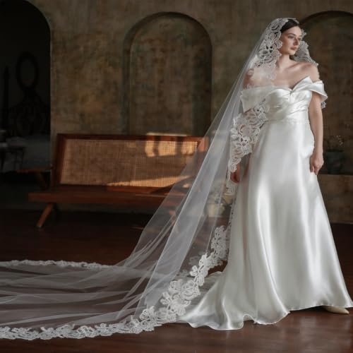 Velo de novia catedral con encaje de 300x200 cm para bodas y ceremonias 6