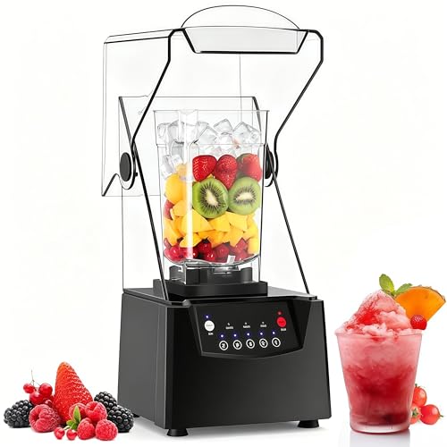 DIUNAOZI Licuadora Comercial SúPer Silenciosa,Batidora Comercial de Pie de 2200 W con Recipiente de Vidrio,2l Sin Bpa,Cuchillas 4d Autolimpiables para Triturar Hielo,Batidos Y PuréS 220V