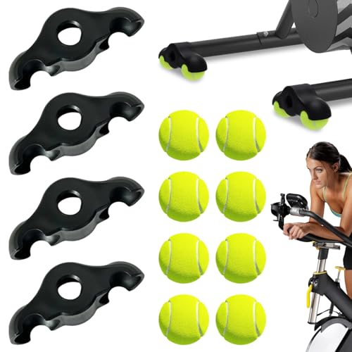 Umllpet 4 Stück Rocker Plate Feet, Indoor Cycling Snap Rocker Feet Adapter, Tragbarer Rollentrainer Wippplatten Fahrradtrainer, Tennisballfüße für Wahoo Kickr Core Rollentrainer, mit 8 Tennisbällen