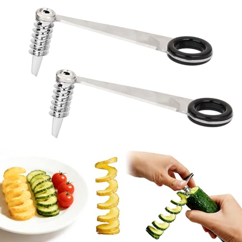 2 PCS Coupe Pomme de Terre Spirale, Spirale Twister de Pomme de Terre, Inoxydable Pommes de Terre Manuel Spiral Cutter, pour Fruits et Légumes Créatifs à...