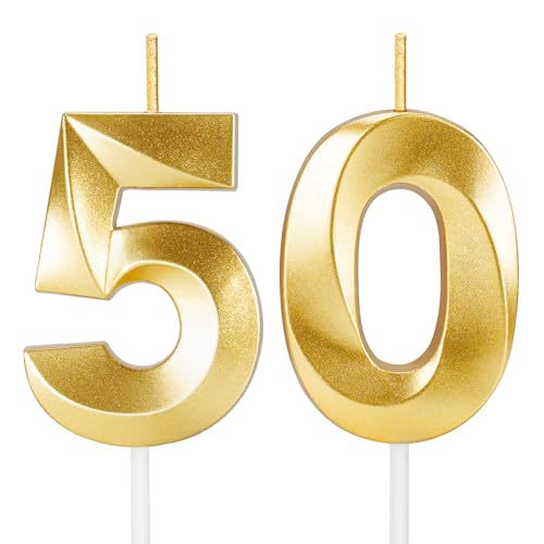 ROYOROYI 50th Birthday Decorations Gold Number 50 Candles for Cake