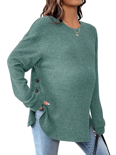 T-Shirt de Maternité de Sport pour Femme Enceinte Tunique Vert Manches Longues XL