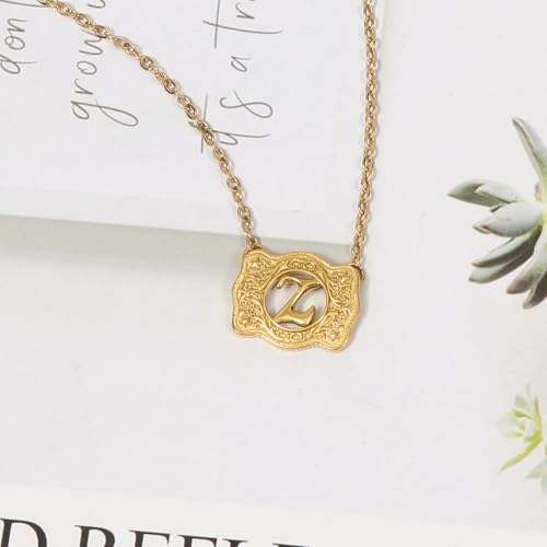 14K Gold Belt Buckle Necklace Western Style Initial Letter Pendant Necklace, Decorative Belt Buckle Frame Design
