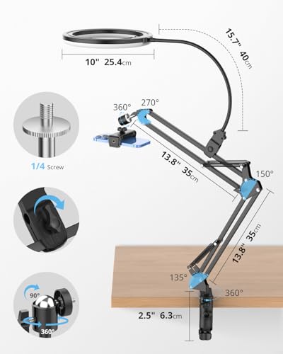 UBeesize Trípode flexible para teléfono móvil con luz de anillo de 10 pulgadas, trípode con anillo de luz de mesa, cámara, brazo para YouTube, TikTok, Live Stream, cocinar - imagen 3