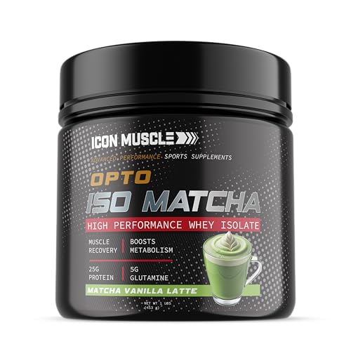 Icon Muscle Opto Iso Matcha Latte | Whey Isolate Powder | Protein Powder | Amino Acids | Matcha Supplement | Vanilla | Mango | Strawberry | Antioxidants | 25g Protein | 1 lb