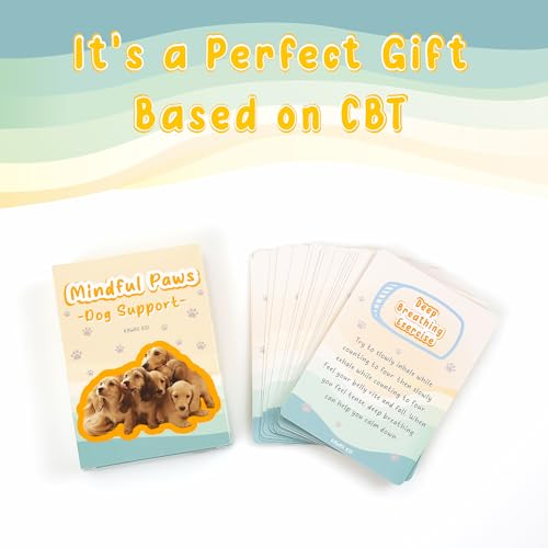 Image of 52 Dog-Themed Affirmation Cards Against Anxiety with Wooden Display Stand - Positive Affirmation Cards for Women - Uplifting and Inspirational