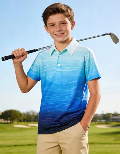 Cuddomper Boys Polo Shirt Fashion Golf Clothes Blue Sea Wave 11-12 Years — view 5