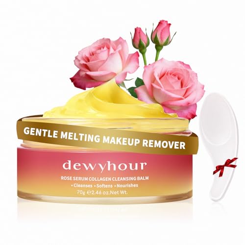 dewyhour Rose Serum Collagen Cleansing Balm - Gentle Melting Makeup Remover & Pore Cleanser, Hydrating Facial Cleanser for All Skin Types | Vegan Korean Skincare 2.46oz
