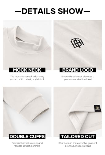 Image of Herberton Mens Mock Turtleneck Shirts Thermal Fleece Casual Undershirt | Mockneck, Long Sleeve, Warm Fleeced, Regular Fit, Soft Feel, Stretchy, Solid Color, Embroidery Design, Cold Weather, S-2XL