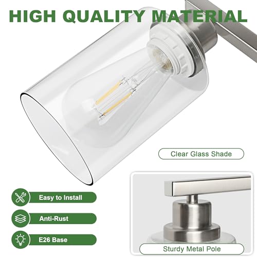 Ascher Bathroom Light Fixtures, 4-Light Vanity Lights with Clear Glass Shade, Modern Brushed Nickel Wall Light for Mirror Bedroom Hallway Cabinet Porch by Ascher - Image 4