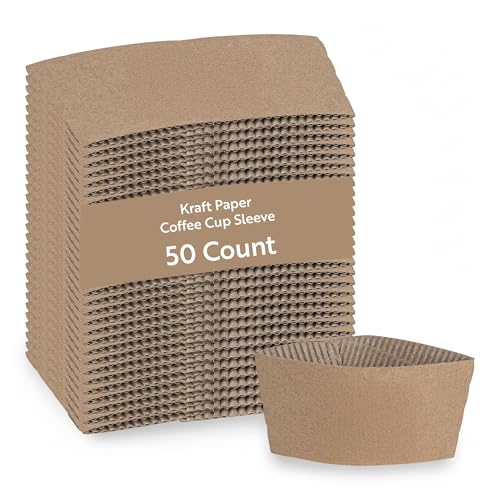 Restaurantware Coffee Cup Sleeves 50 Pack Fits 12, 16, 20 oz Coffee Cups Disposable Hot Drink Sleeves Secure Grip Heat-Resistant Jacket for Tea, and Beverages White