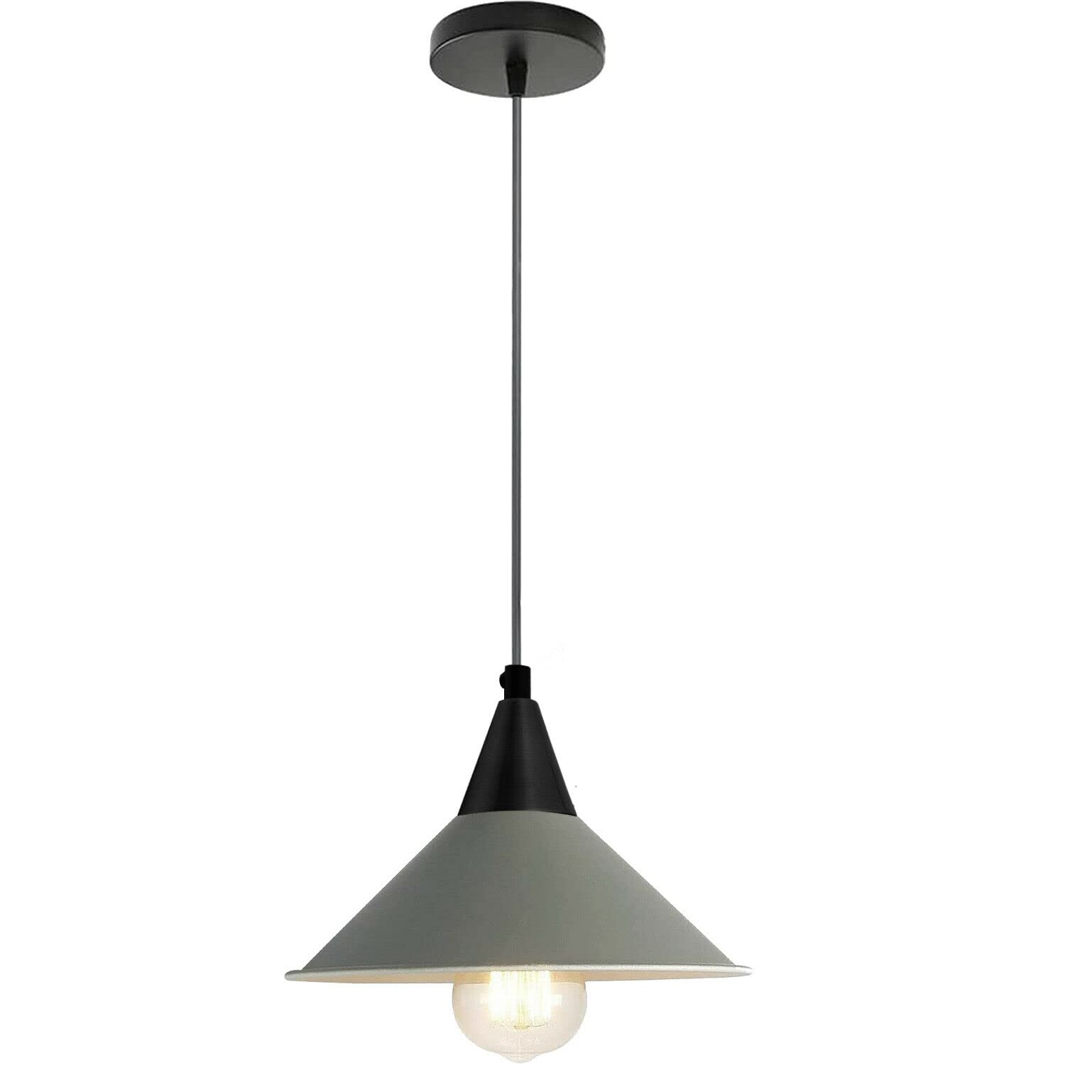 Vintage Indoor Ceiling Industrial Pendant Light Fitting | 100cm Adjustable Hanging Loft Cord Cables | 22cm Retro Metal Island Lightshade | 10cm Round Metal Ceiling Rose | E27 Base Screw Bulb Holder — image 1