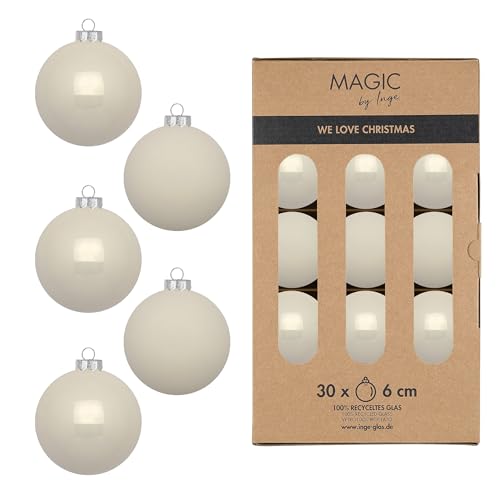 Weihnachtskugeln Glas 6cm 30 Stück - matt & glänzend - Christbaumkugeln Weihnachtsbaumkugeln für Weihnachten - Christbaumschmuck & Weihnachtsbaumschmuck - Blanched Almond