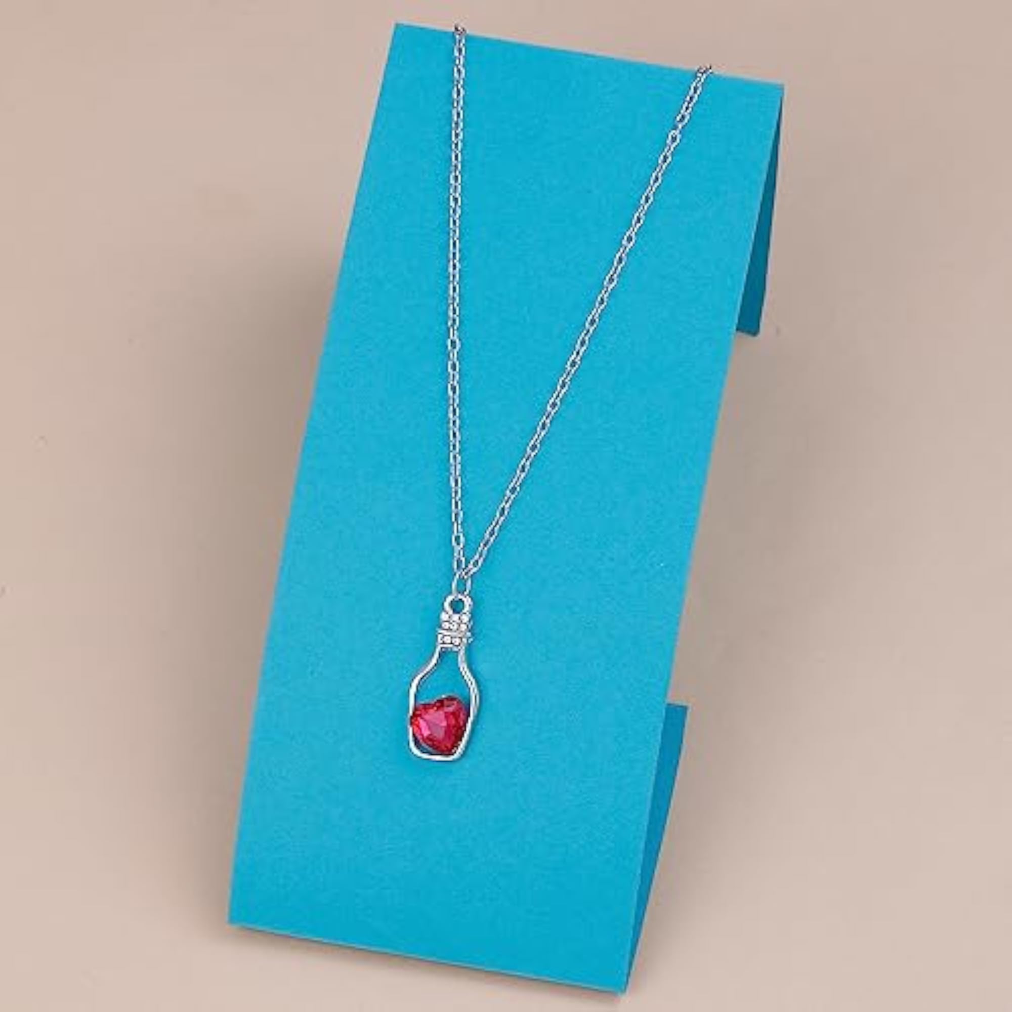 Love Heart Pink Crystal Diamond Stone Drift Bottle Pendant