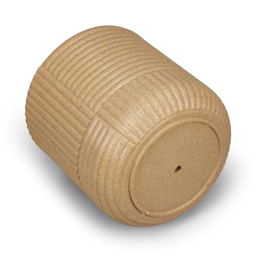 Image of Bonkaso 15 Inch Ribbed Planter Pot for Indoor & Outdoor Use | Round Heavy Duty Polymer Flower Pot | Lightweight Weather Resistant Modern Gamla for Living Room Balcony & Terrace (Beige)