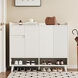 Aparador 90 x 120 cm zapatero con gran espacio de almacenamiento, 4 puertas y 1 cajón, con una estantería ajustable para comedor, salón o cocina, color blanco