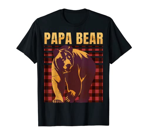 Papa Bear - Pigiama a quadri rosso abbinato con scritta "Family Dad" Maglietta