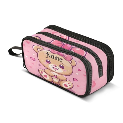 Image of Custom Cute Bear Pencil Case Box Boys Girls Personalized Name Large Pencil Pouch Stationery Pen Bag Organizer for Kids Adults School Office