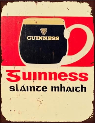 Image of Rustic Guinness Metal Wall Sign, Vintage Style, 20x15 cm, Black Red Slainte Mhaith Cheers Good Health Pub Shed Man Cave Plaque