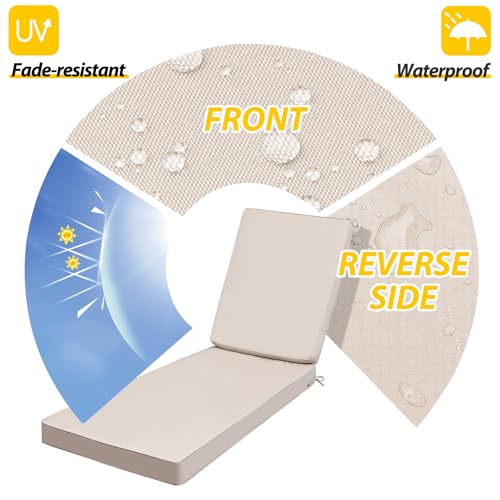 AAAAAcessories Outdoor Chaise Lounge Cushions, Fade-Resistant, Waterproof Patio Furniture Replacement Cushions, 80" x 26" x 3", Sandstone Beige by AAAAAcessories - Used condition - Image 2