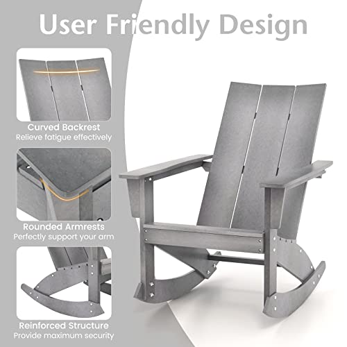 Giantex Outdoor Rocking Chairs Set Of 2 - Waterproof Hdpe Adirondack Rocker With Curved Back, Rounded Armrest, 330Lbs Weight Capacity, Outside Chair For Patio, Porch, Balcony, Backyard, Poolside, Gray #TOP5