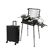 Tense Edano Extra Large Aluminum Trolley Makeup Train Case with Built-in LED Lights Professional Cos