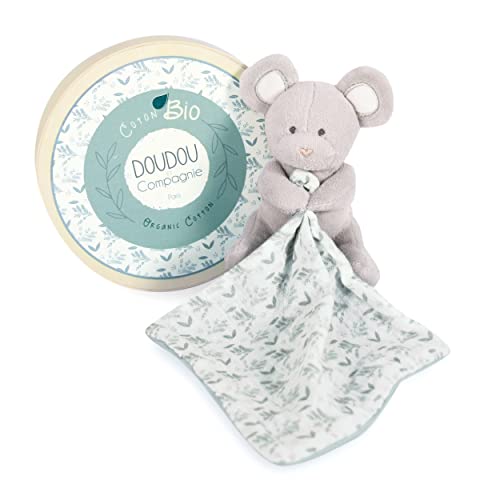 Souris avec doudou vert olive 15 cm : DOUDOU BOTANIC BIO - Doudou et Compagnie
