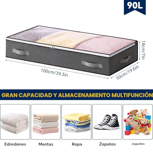 Miniatura 2 de Boic 3 Piezas Cajas Almacenaje Ropa 90l, Almacenaje Bajo Cama, Organizador De Canape Plegable Bolsas Para Guardar Ropa Con Mango Reforzado, Caja Organizador Armario Para Edredón, Manta Zapatero