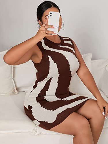 Floerns Women's Plus Size Colorblock Sleeveless Sweater Bodycon Pencil Dress Brown 3Xl #TOP4