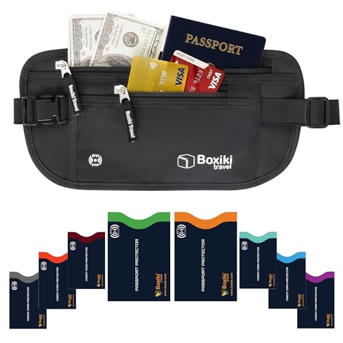 Boxiki Travel, Black Money Belt with RFID Sleeves Set - 8 Pcs Navy Blue | Secure Waist Bag and RFID Card Holder for Men and Women by Boxiki Travel - Used condition - Image 8